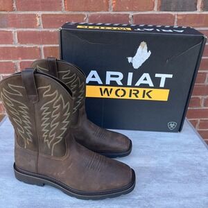 Ariat Groundbreaker Wide Square Soft‎ Toe Men's 13(2E) Wide Brown Work Boots